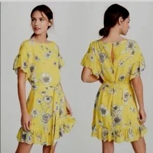 Alice + Olivia Ellamae Yellow Coquette Floral Ruffle Sleeve Mini Dress Size S